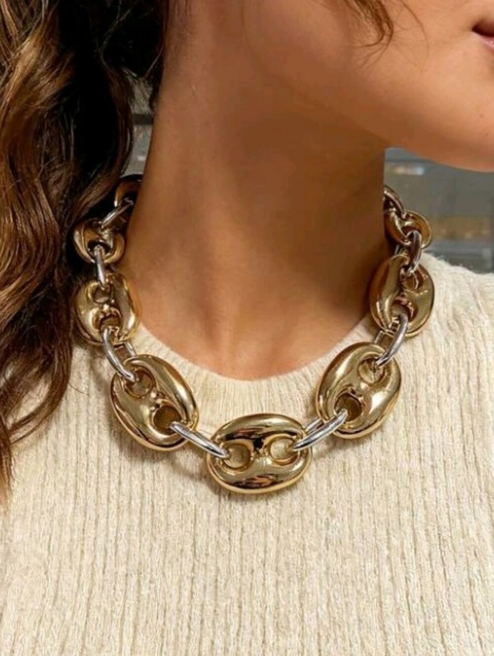 NEW! Gold- Silver Chain Chunky Puffy Oval Link Statement Necklace -Women Jewelry